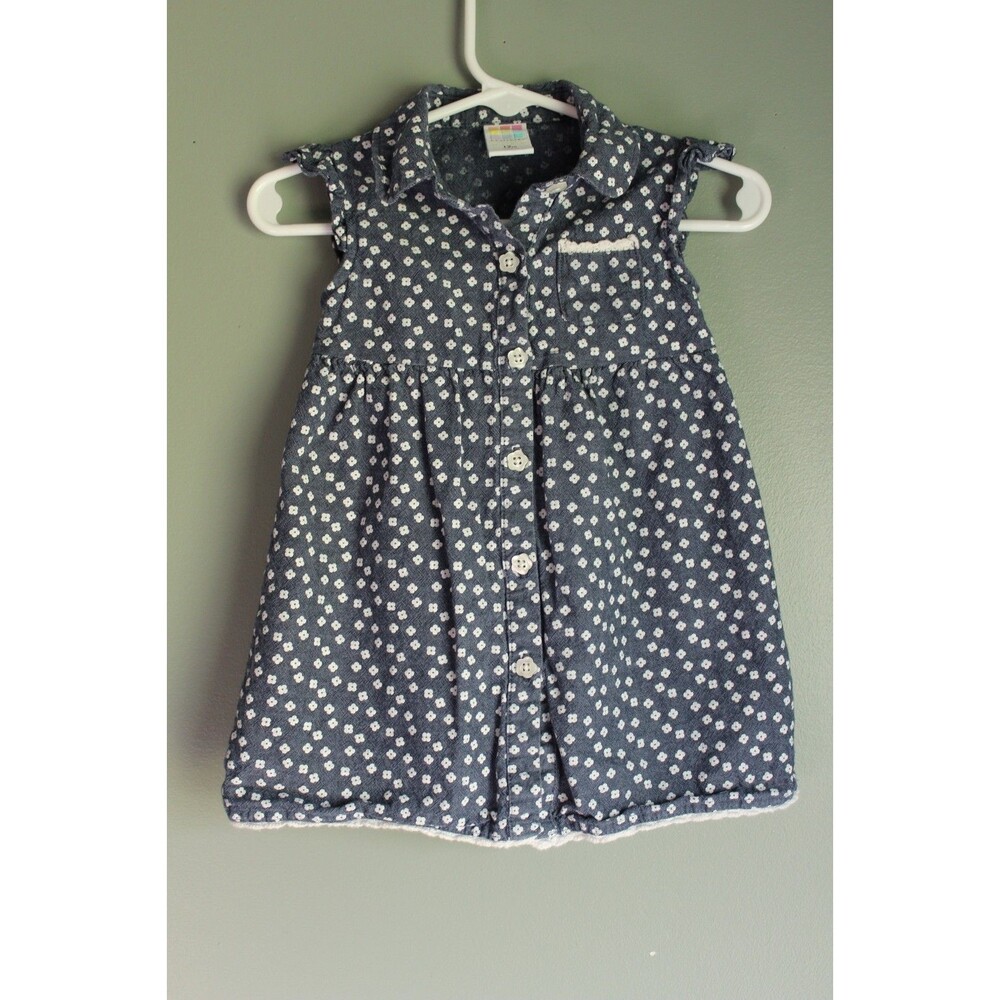Healthtex Baby Girl Dress 100% Cotton Blue White Flowers Size 12m